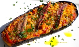 Baked Eggplant with Smoked Cheese, Tomato & Anchovies