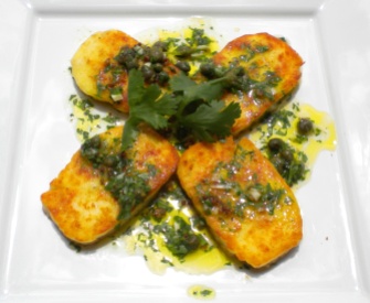 Grilled Halloumi with a Caper-Lime & Cilantro Dressing.