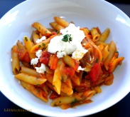 Pasta with Roasted Sweet Peppers & Goat Cheese