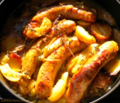 Pork Sausages Braised With Apples, Thyme & Onion Jam