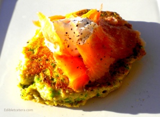 Minted Green Pea Hotcakes with Smoked Salmon