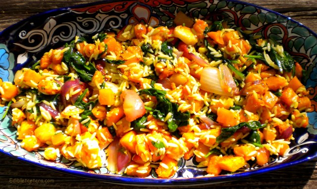 Roasted Butternut Squash with Apples, Onion, Spinach and Orzo