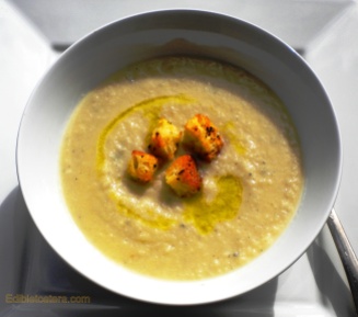 Cauliflower & Stilton Soup with Chili Croutons