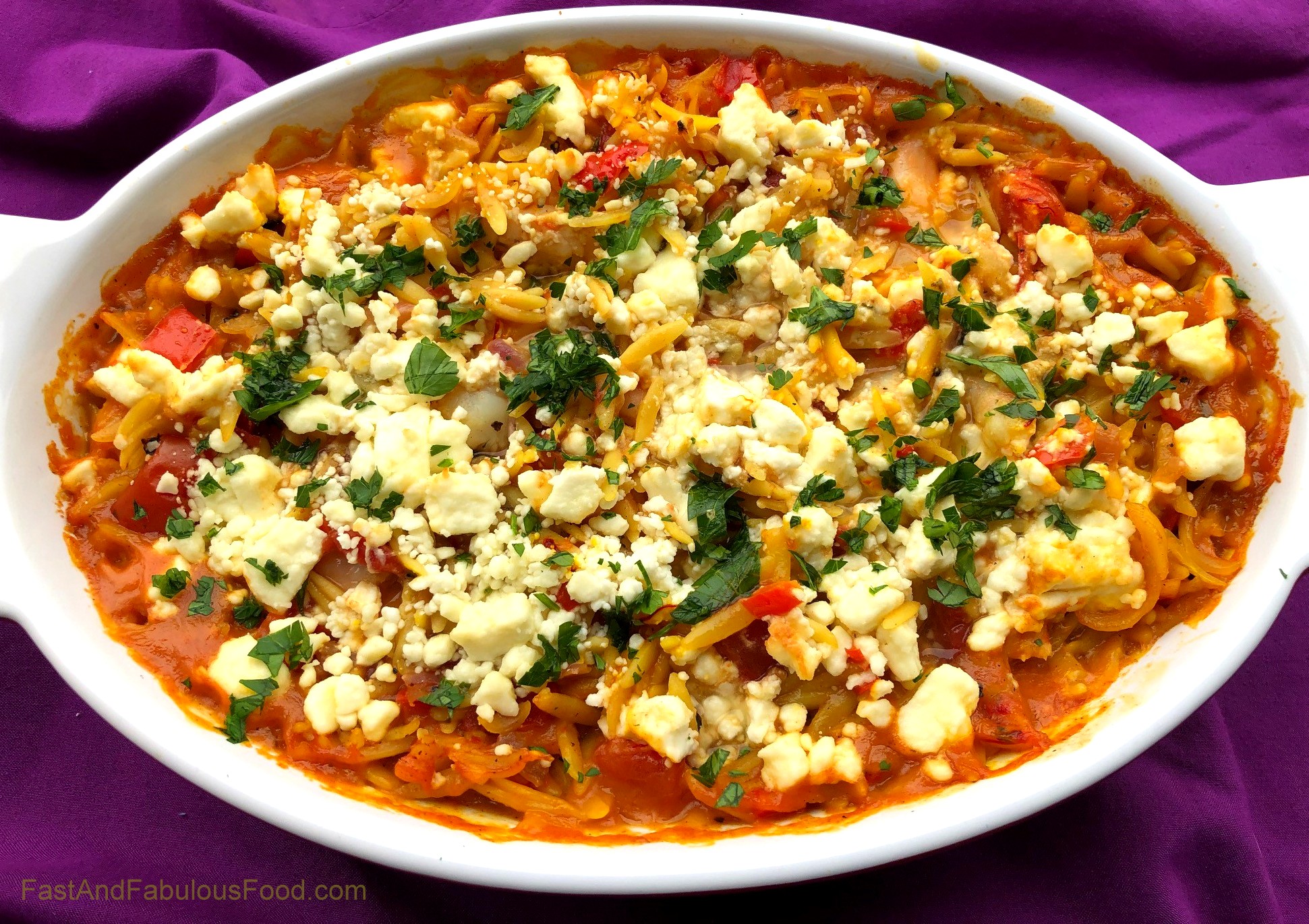 Baked Orzo with Shrimp, Saffron, Lemon and  Tomatoes