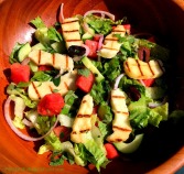 Greek Salad with Watermelon & Grilled Halloumi Cheese